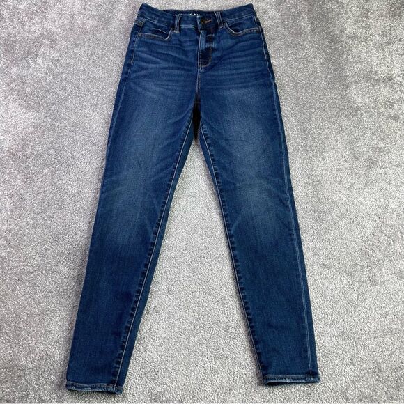 American Eagle Jeans Women’s 0 Short Dark Wash Curvy High Rise Jegging Stretch - Picture 1 of 13